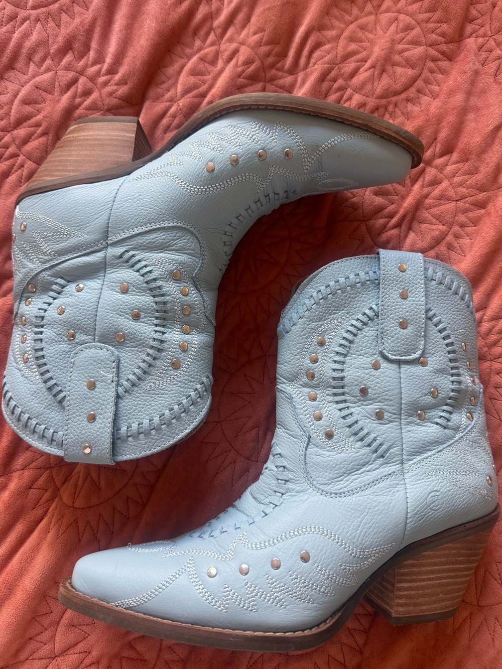 Authentic Dingo Leather Women’s Western Ankle Boots in Light Blue